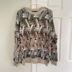 Bachrach Men’s 3D Knit Sweater Large Coogie Style Wool Blend Earth Tones Cozy